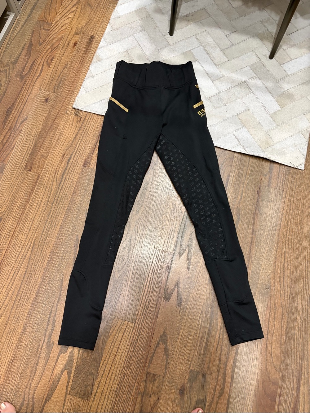 Womens Black Riding Tights with Grip Panels and Gold accent